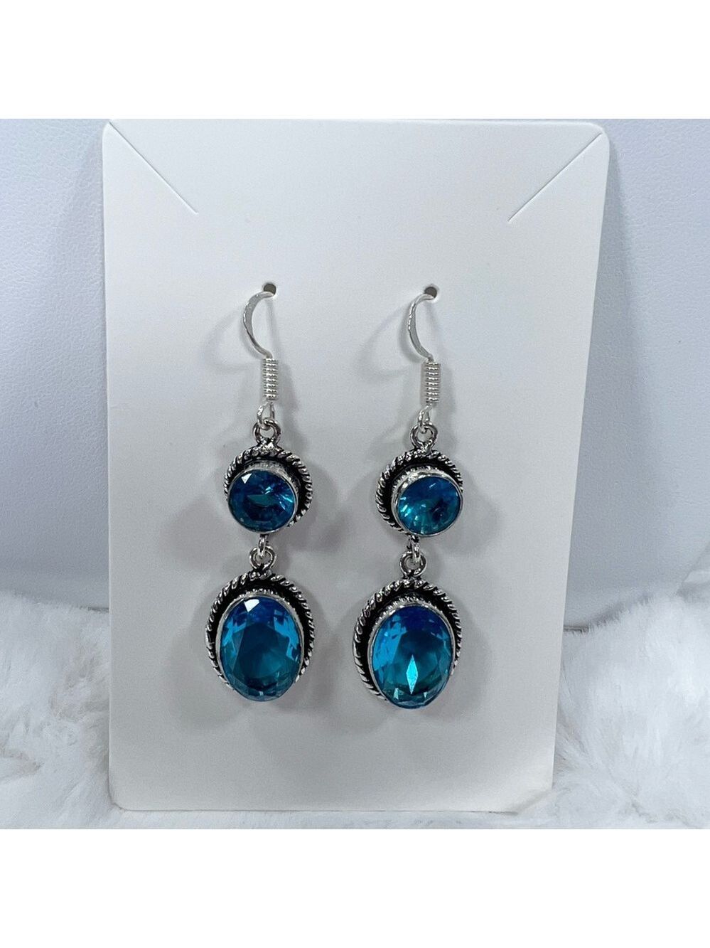 Blue Topaz Synthetic gemstone 925 Earrings